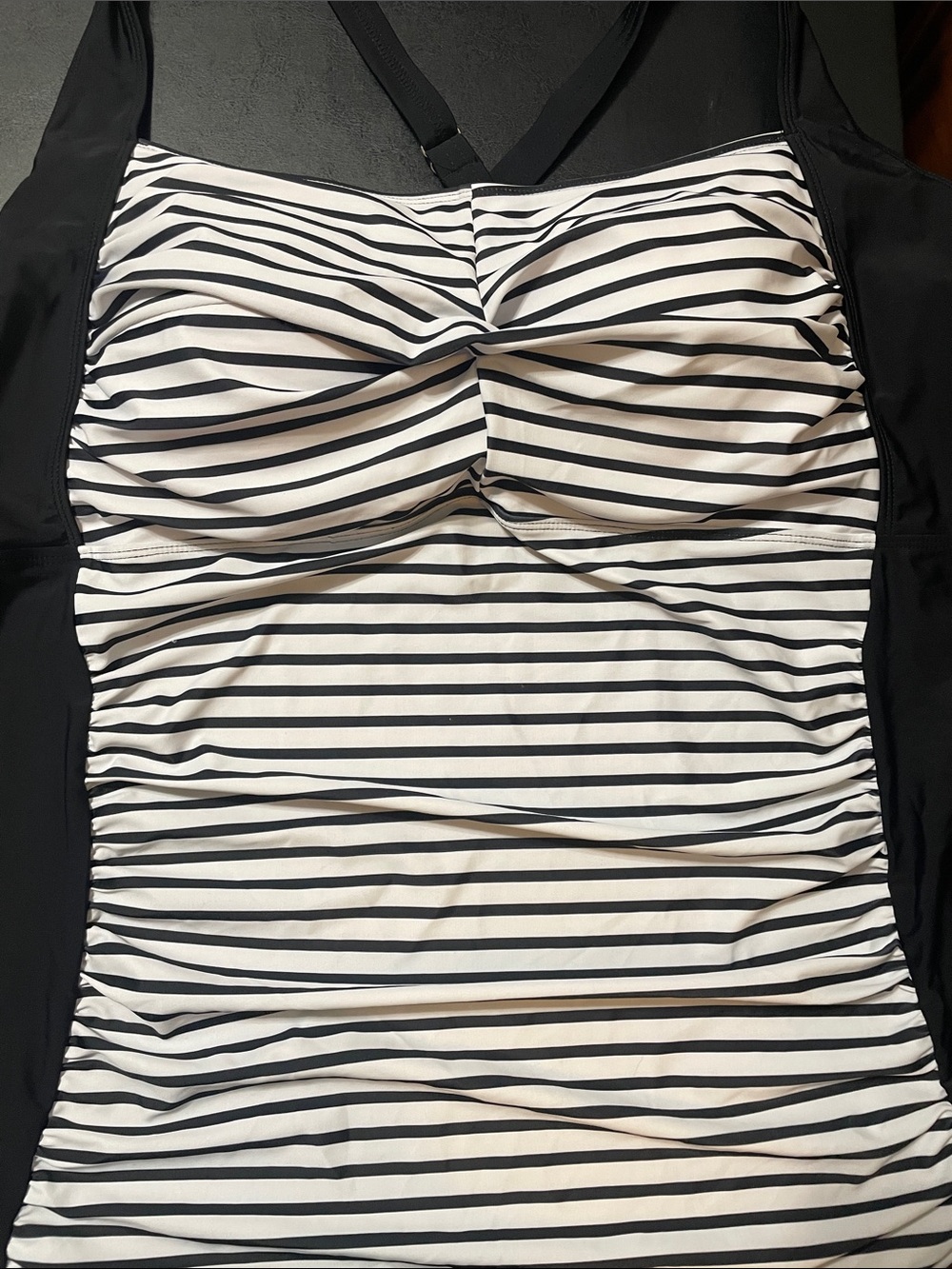 BloomChic Swim Top Black & White stripe w solid back color NWT Sz. 28